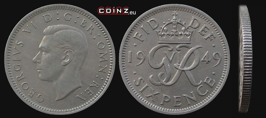 6 pensów 1949-1952 - monety Wielkiej Brytanii