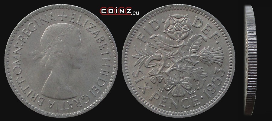 6 pensów 1953 - monety Wielkiej Brytanii