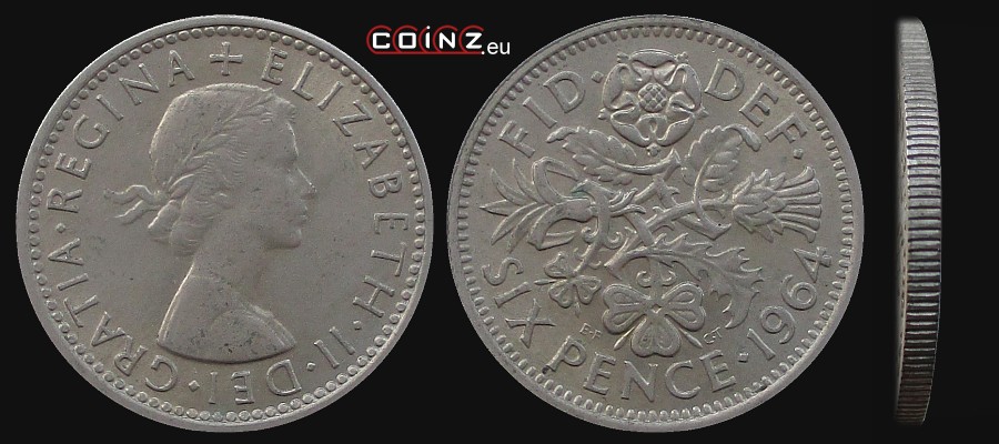 6 pensów 1954-1967 - monety Wielkiej Brytanii
