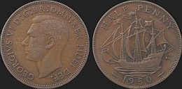 Monety Wielkiej Brytanii - pół 1/2 pensa 1949-1952