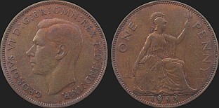 Monety Wielkiej Brytanii - 1 pens 1937-1948