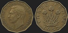 Monety Wielkiej Brytanii - 3 pensy 1949-1952