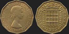 Monety Wielkiej Brytanii - 3 pensy 1953