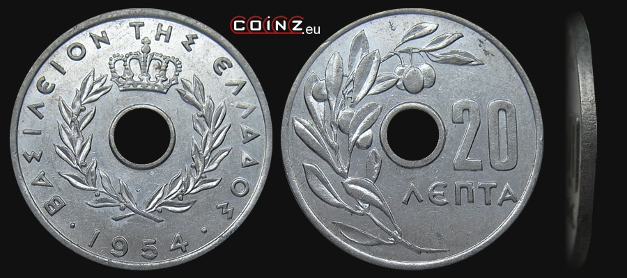 20 lepta 1954-1971 - monety Grecji
