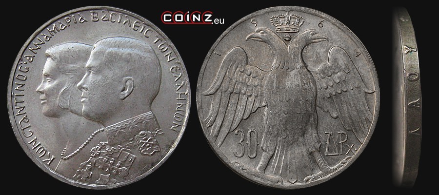 30 drachm 1964 Ślub Konstantyna II i Anny-Marii - monety Grecji