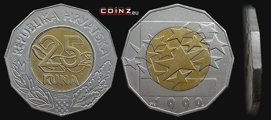 25 kun 1999 Waluta Euro - monety Chorwacji