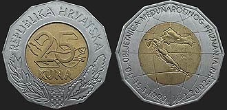 Monety Chorwacji - 25 kun 2002 10 Rocznica Uznania Chorwacji