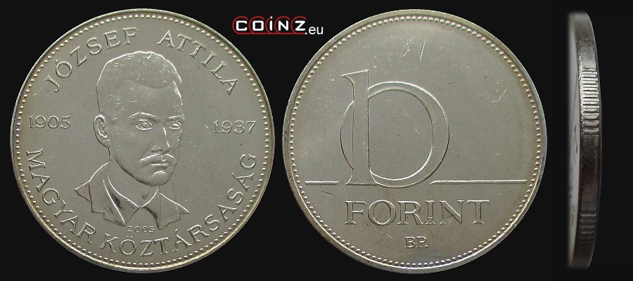 10 forintów 2005 Attila József - monety Węgier