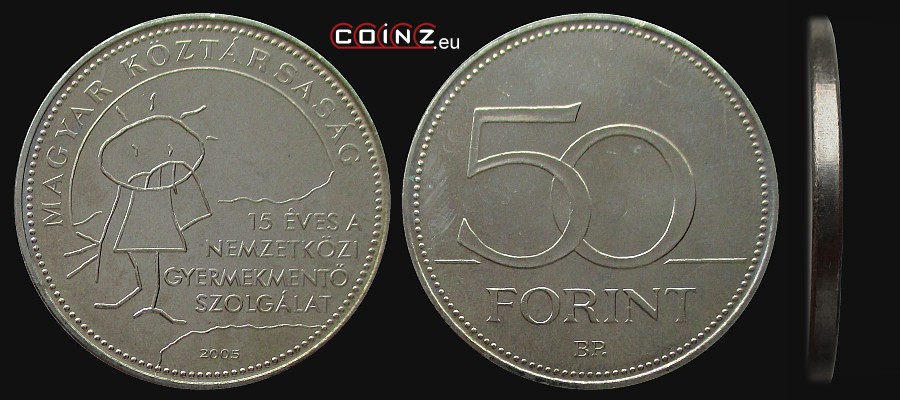 50 forintów 2005 Pogotowie Dziecięce - monety Węgier 50 forintów 2005 Pogotowie Dziecięce - monety Węgier