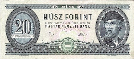 György Dózsa na banknocie 20 forintów HUF z 1975 r.