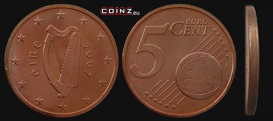5 euro centów od 2002 - monety Irlandii
