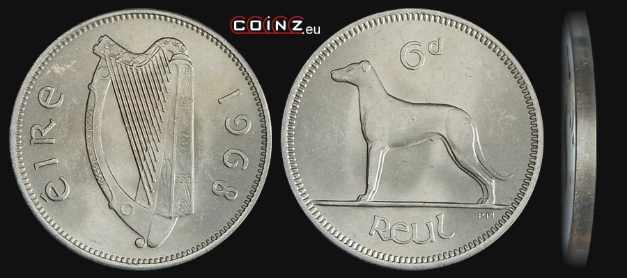 6 pensów 1942-1968 - monety Irlandii