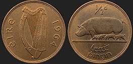 Monety Irlandii - pół 1/2 pensa 1939-1967
