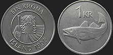 Monety Islandii - 1 korona od 1989