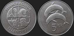 Monety Islandii - 5 koron od 1996