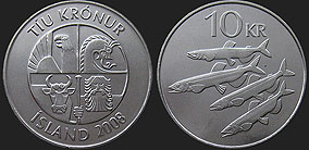 Monety Islandii - 10 koron od 1996