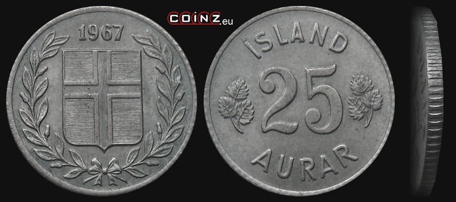25 aurar 1946-1967 - monety Islandii