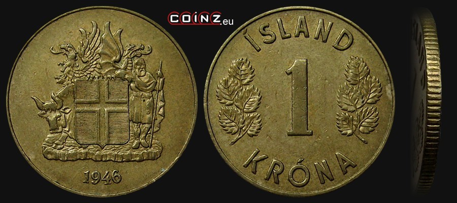 1 korona 1946 - monety Islandii