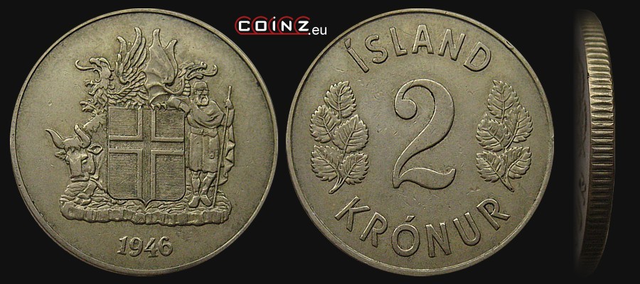 2 korony 1946 - monety Islandii