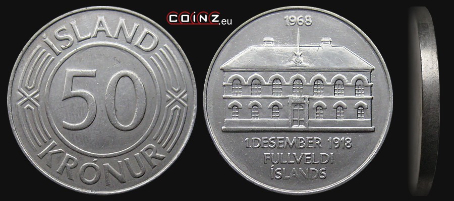 50 koron 1968 - 50 Lat Niepodległości - monety Islandii