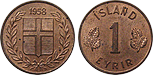 Monety Islandii - 1 eyrir 1946-1966