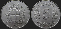 Monety Islandii - 5 koron 1969-1980