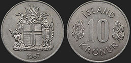 Monety Islandii - 10 koron 1967-1980