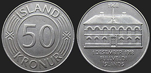 Monety Islandii - 50 koron 1968 50 Lat Niepodległości