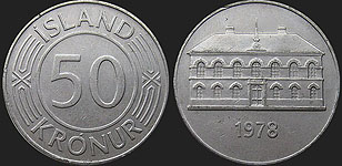 Monety Islandii - 50 koron 1970-1980