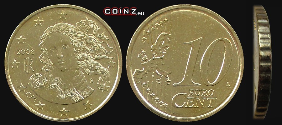 10 euro centów od 2008 - monety Włoch