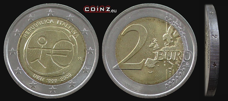 2 euro 2009 - 10 Rocznica Unii Gospodarczej i Walutowej - monety Włoch