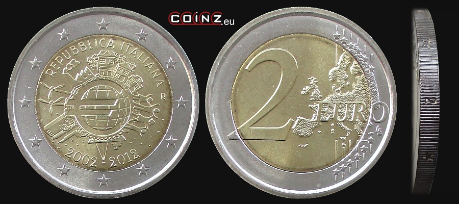 2 euro 2012 - 10 Lat Euro w Obiegu - monety Włoch