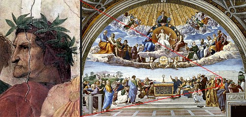 Dante Alighieri na fresku Dysputa o Najświętszym Sakramencie Rafaela