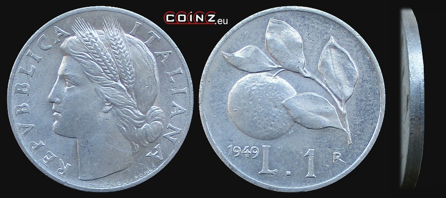 1 lir 1946-1950 - monety Włoch