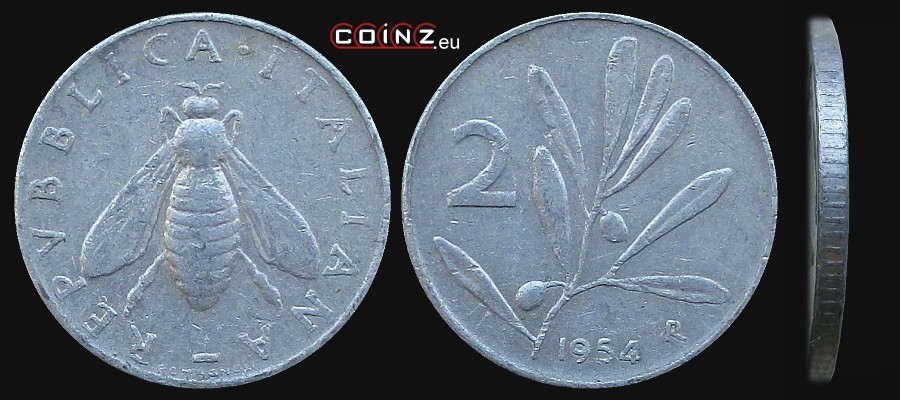 2 liry 1953-2001 - monety Włoch