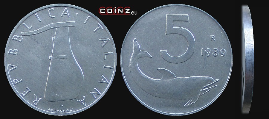 5 lirów 1951-2001 - monety Włoch
