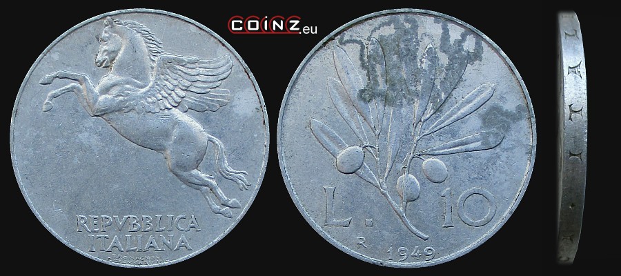 10 lirów 1946-1950 - monety Włoch