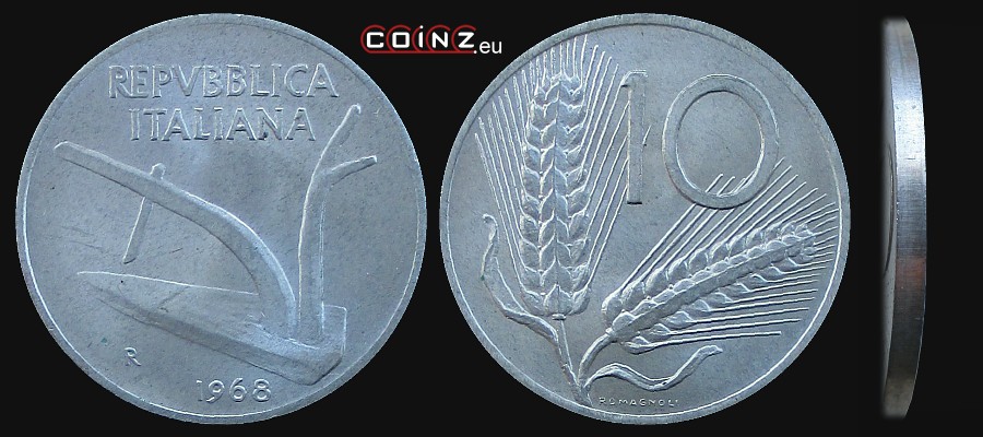 10 lirów 1951-2001 - monety Włoch