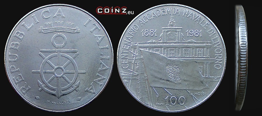 100 lirów 1981 Akademia Marynarki Wojennej w Livorno - monety Włoch