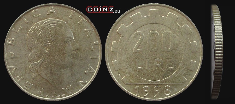 200 lirów 1977-2001 - monety Włoch
