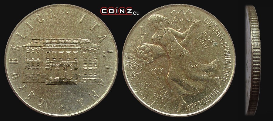200 lirów 1981 FAO - Światowy Dzień Żywności - monety Włoch