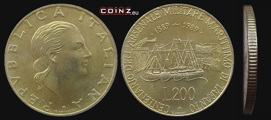 200 lirów 1989 Arsenał Morski w Tarencie - monety Włoch