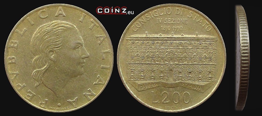 200 lirów 1990 Rada Stanu - Sekcja IV - monety Włoch