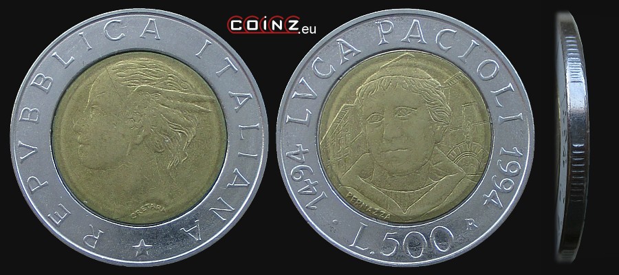 500 lirów 1994 Luca Pacioli - monety Włoch