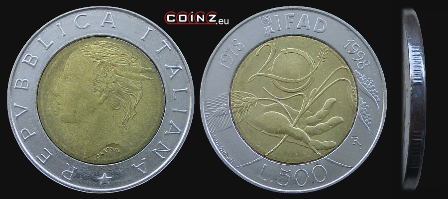 500 lirów 1998 Międzynarodowy Fundusz Rozwoju Rolnictwa - monety Włoch