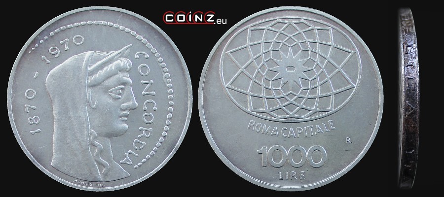 1000 lirów 1970 Rzym Stolicą Włoch - monety Włoch