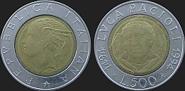 Monety Włoch - 500 lirów 1994 Luca Pacioli