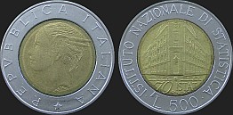 Monety Włoch - 500 lirów 1996 Narodowy Instytut Statystyczny