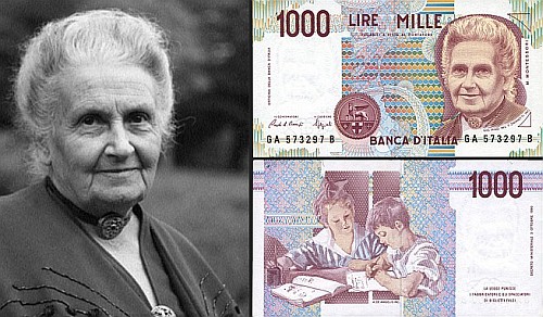 Maria Montessori na banknocie 1000 ITL z emisji 1990 r.
