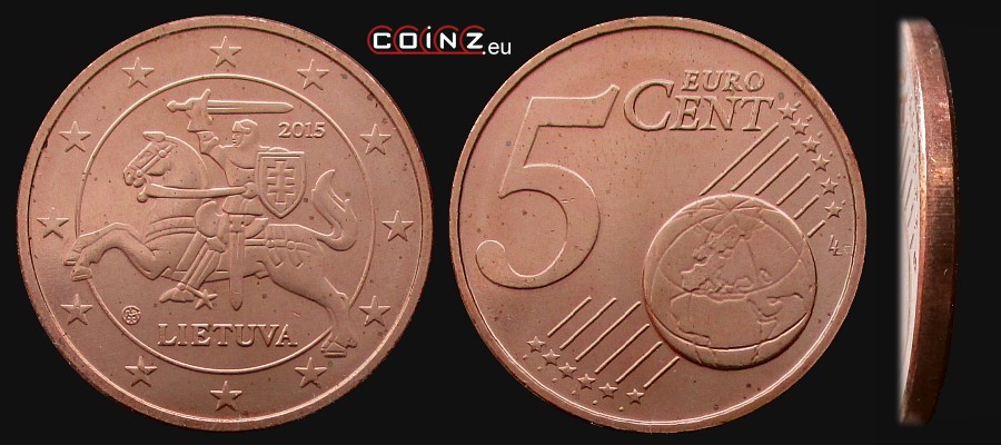 5 euro centai nuo 2015 - Lietuvos monetos